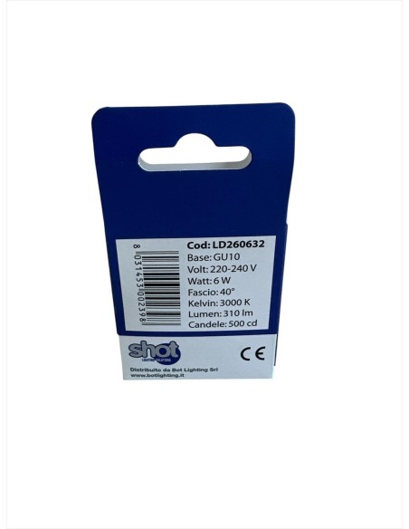 Lampe LED Shot Lighting GU10 6W (1 LED) 220-240V 40° 3000K (lumière chaude) 310 lm